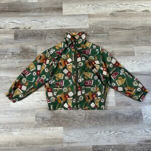 EVR Vintage Silk Golf Print Jacket Green Zip Front Retro Sportscore 90s
